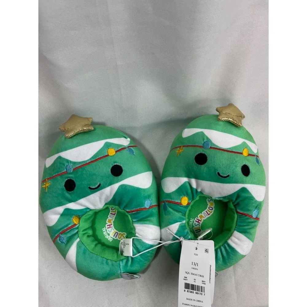 Squishmallows Christmas Tree Green Plush Slippers Kids Size 13/1 Holiday New